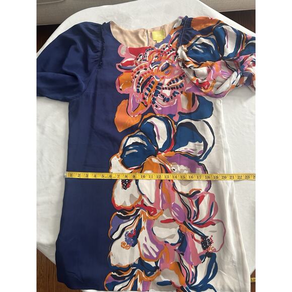 Maeve Silk Floral Chiffon Shift Dress Womens Size Large Blue Pink Art Party - Picture 6 of 7